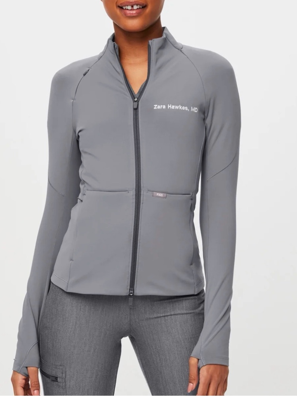 FIGS Women's Gray Full-Zip Performance Bomber Jacket
